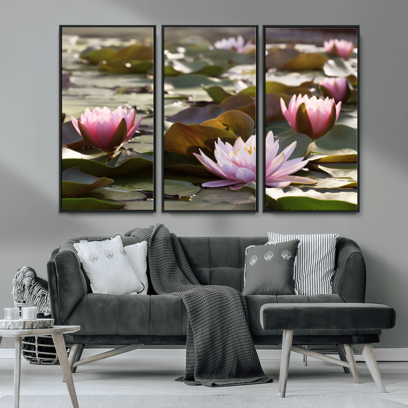 MGV-FC-48X32-3P - Lotus Flower Wall Art Canvas Print, Water Lily Large Wall Art Canvas Print for Yoga Room Decor,