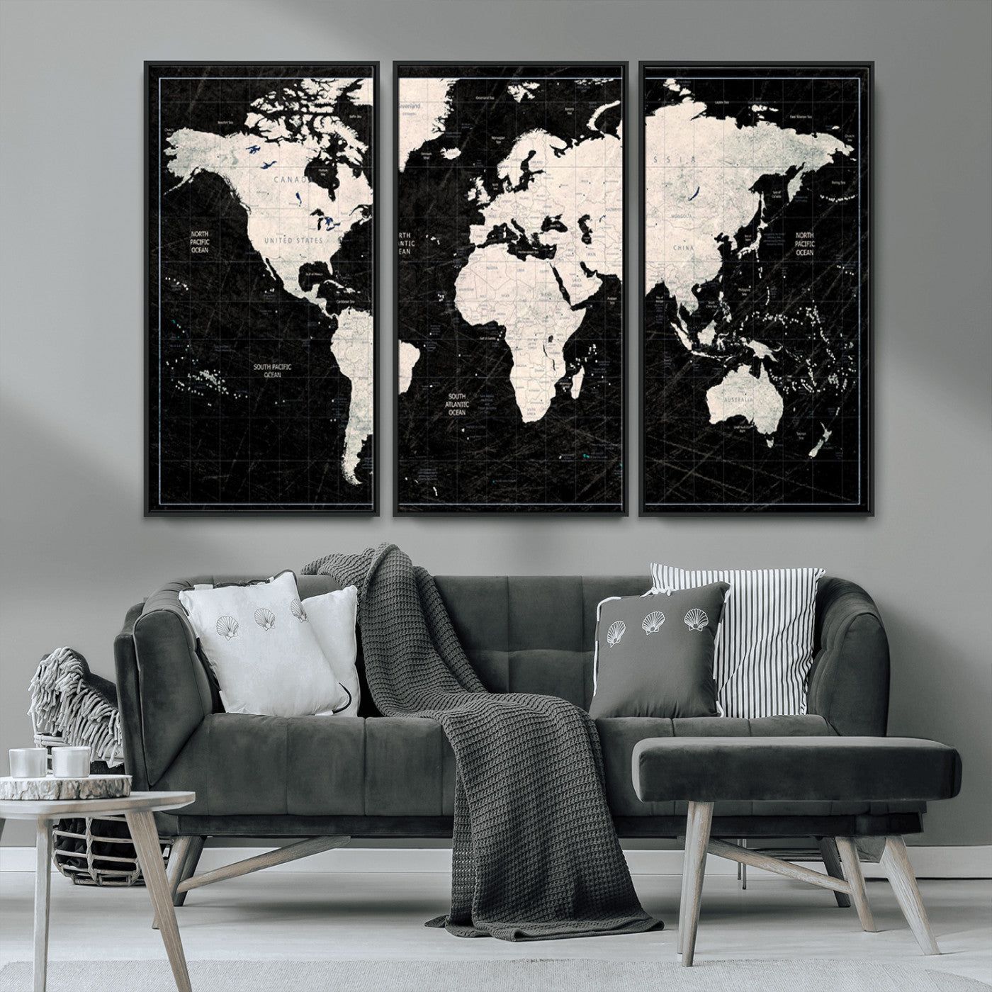 MGV-FC-48X32-3P - Push Pin World Map Canvas Print – Framed Wall Art for Couples to Track Their Travels – Anniversary