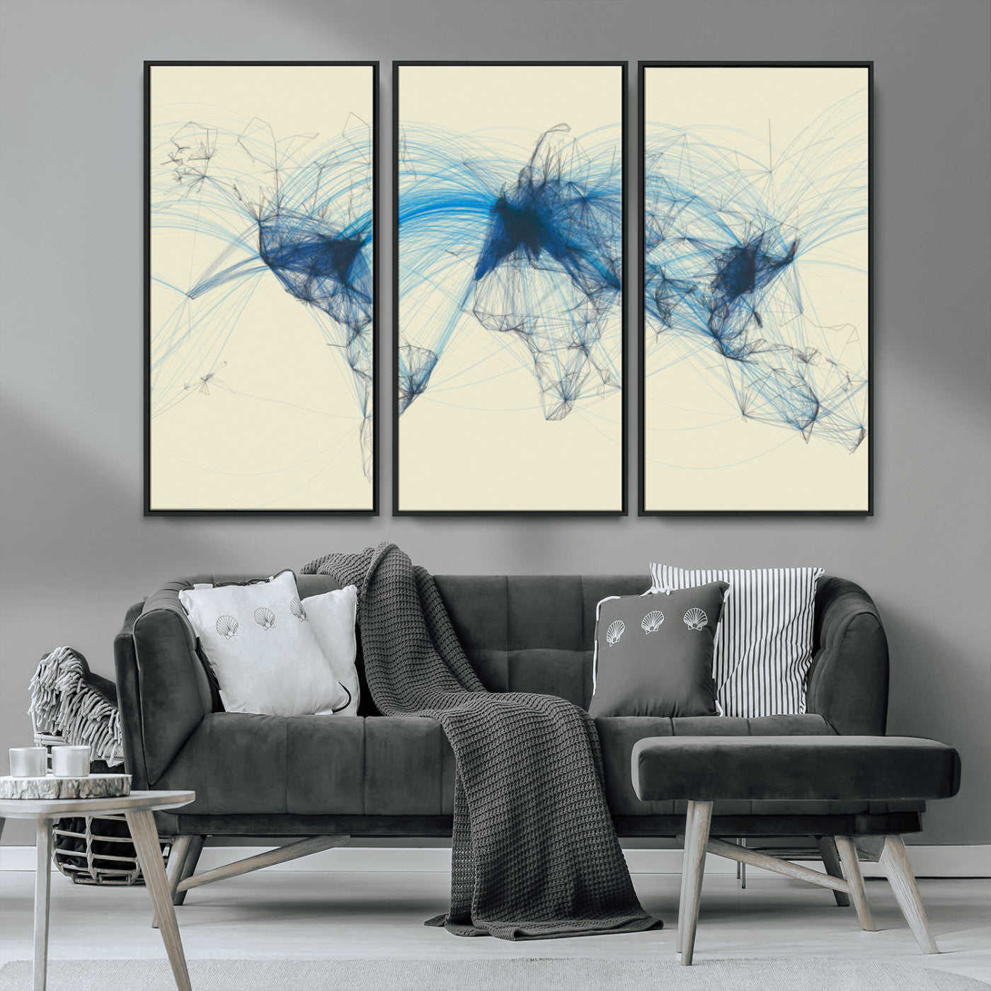 MGV-FC-48X32-3P - Flight Routes Map art Air Traffic Avi World Map with Blue Connections Canvas Wall Art – Modern