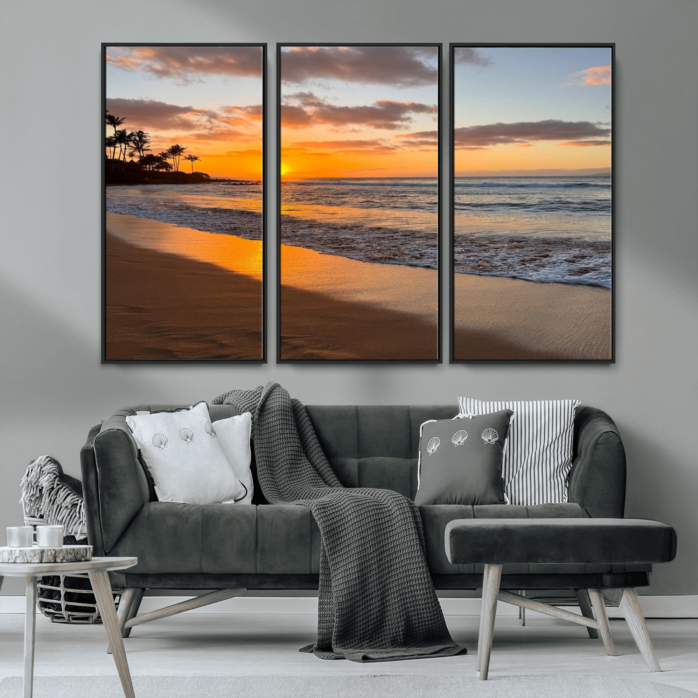 MGV-FC-48X32-3P - Sunset Wall Art Print - Stunning Beach Sunset Canvas Artwork for Elegant Home or Office Coastal