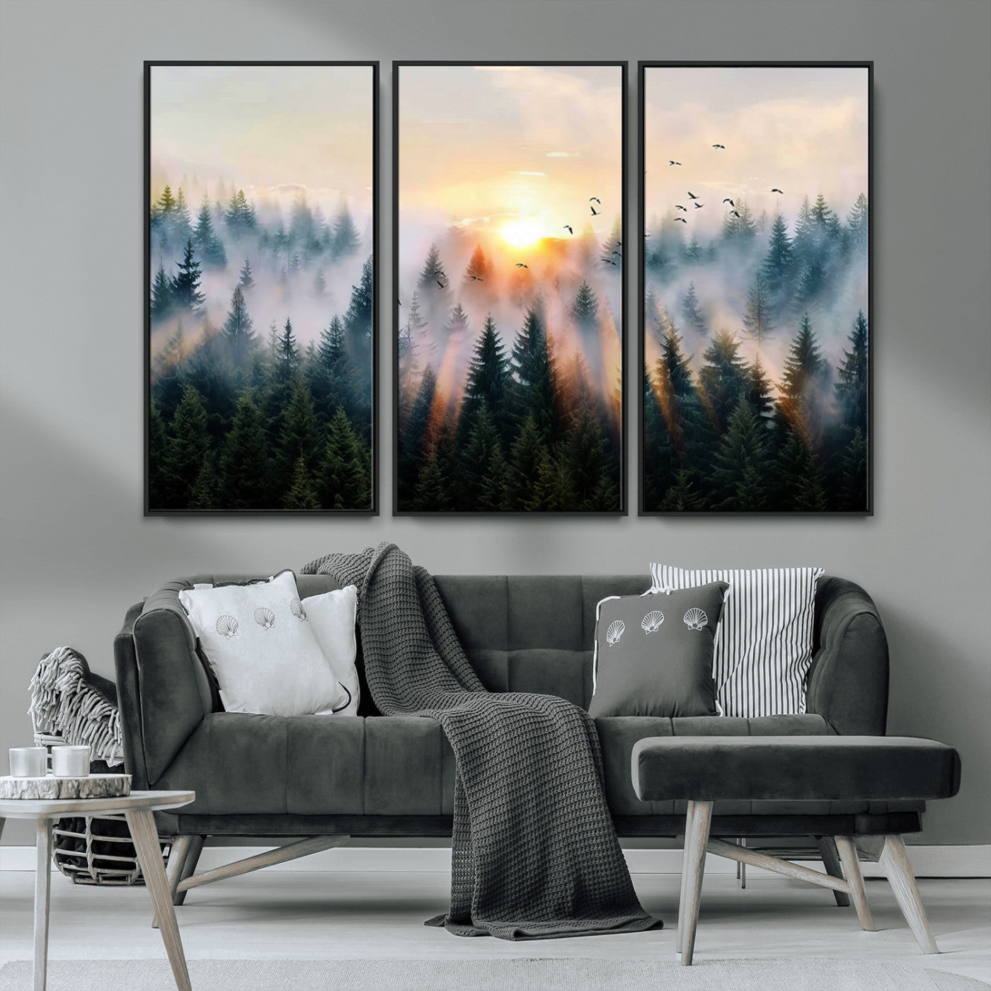 MGV-FC-48X32-3P - Abstract Forest Wall Art - Serene Nature Canvas Print with Misty Forest Design for Modern Home or