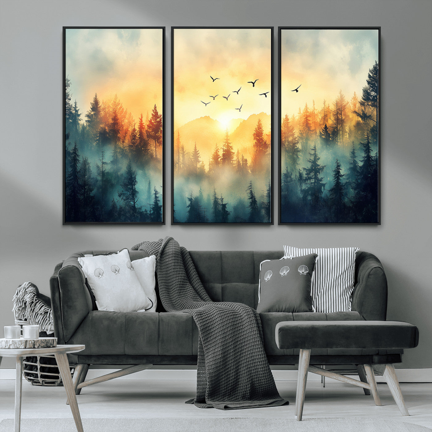 MGV-FC-48X32-3P - Abstract Forest Wall Art Print- Serene Nature Canvas Print with Misty Forest Design for Modern Home