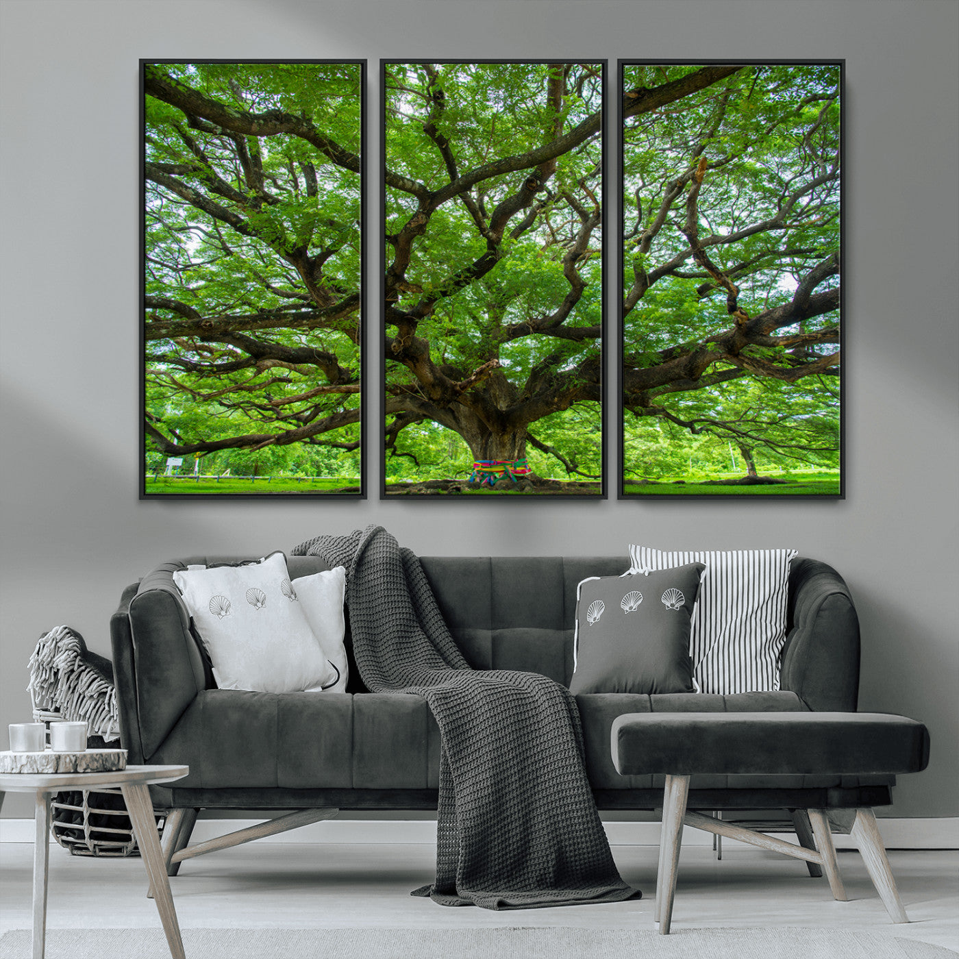 MGV-FC-48X32-3P - Oak Tree Wall Art Print, Forest Canvas Wall Art for Home and Office, Framed Angel Oak Tree Canvas