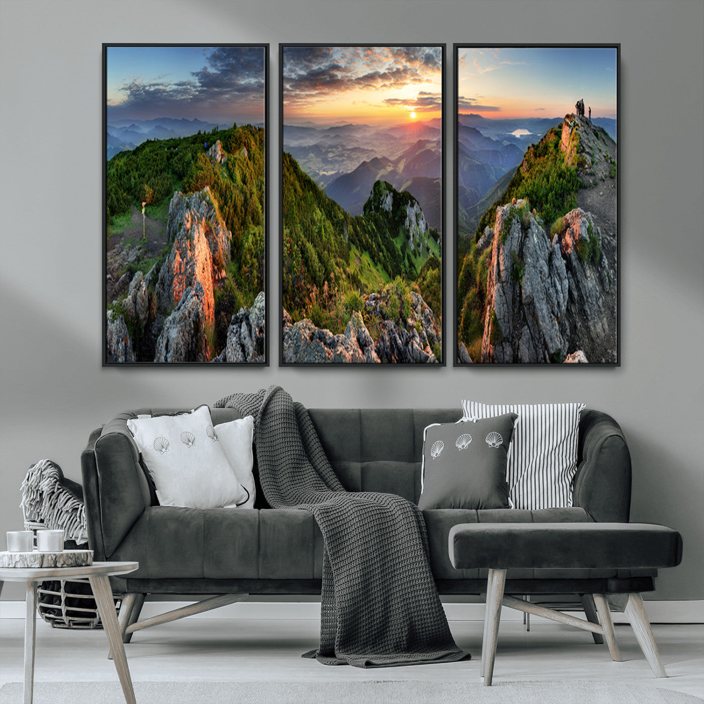 MGV-FC-48X32-3P - Mountain Sunset Panoramic Canvas Print – Scenic Wilderness Landscape, Majestic Summit , Multi-Panel