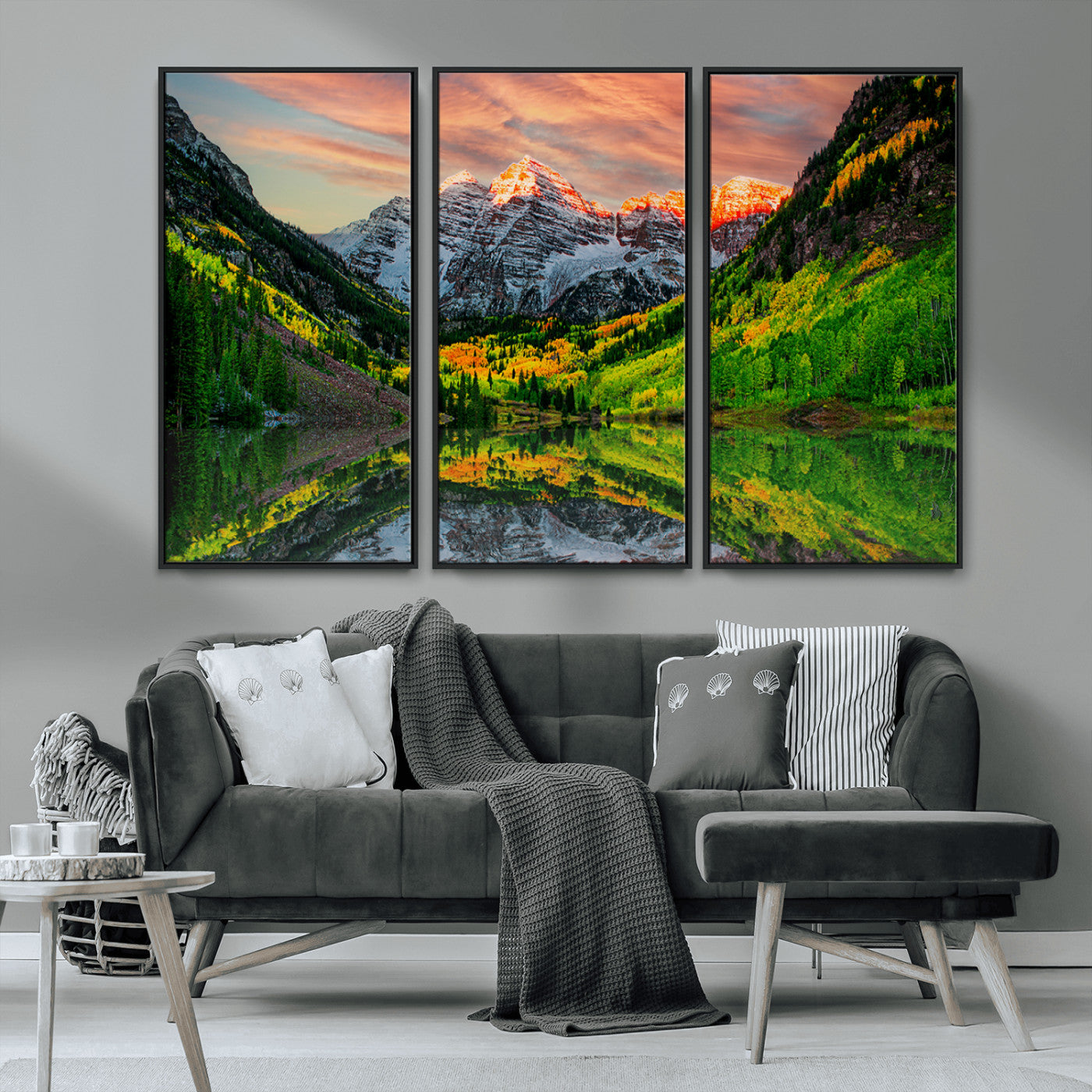 MGV-FC-48X32-3P - Maroon Bells Lake Wall Art Canvas Print – Majestic Colorado Mountain Landscape, Autumn Reflection,
