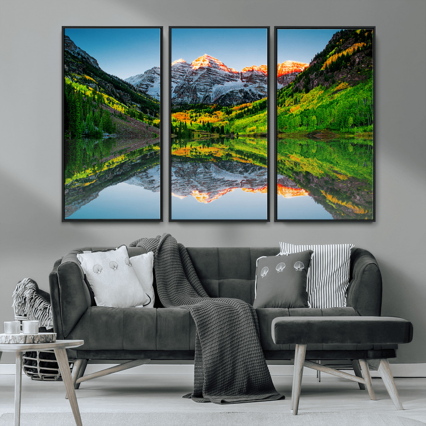 MGV-FC-48X32-3P - Maroon Bells Lake Print Wall Art – Majestic Colorado Mountain Landscape, Autumn Reflection,