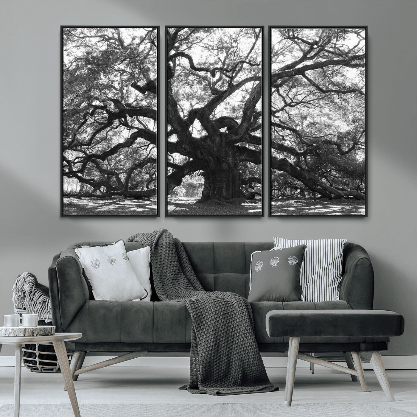 MGV-FC-48X32-3P - Ancient Oak Wall Art Canvas Print, Framed Twisted Branches Art Picture Print, Gnarled Tree Perfect Moody Nature Decor Artwork