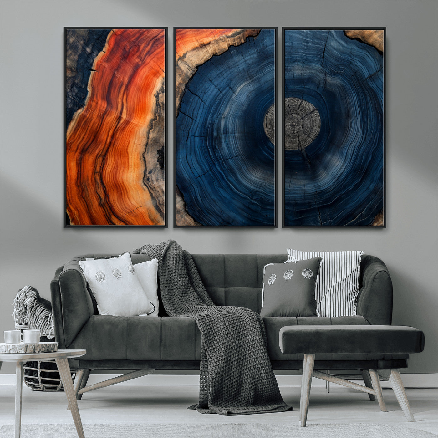 MGV-FC-48X32-3P - Tree Rings Wall Art Canvas Print, Rustic Wood Print, Framed Natural Texture Art Print, Wood Grain