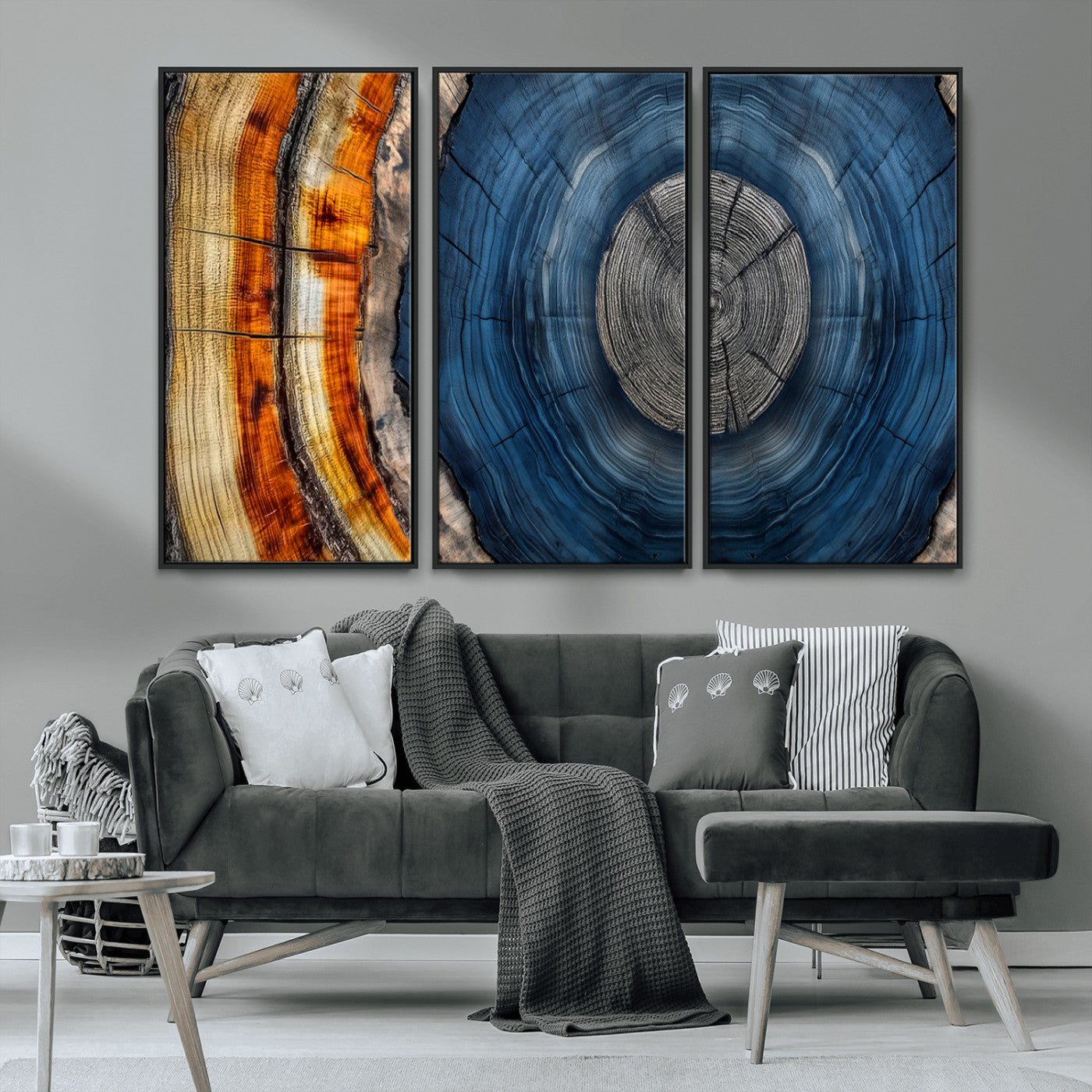 84489410-MGV-CV-36X24-Abstract Framed Tree Rings Wall Decor, Wood Grain Rings Artwork Print, Nature Woodland Modern Wall Decor for Barn Wall, Farmhouse Decor