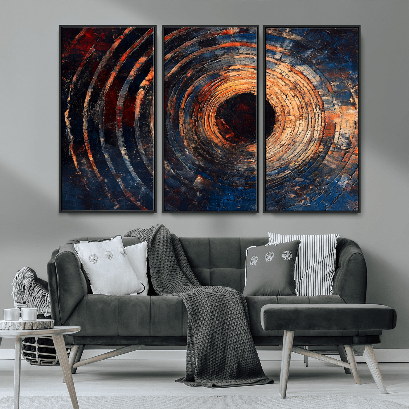 MGV-FC-48X32-3P - Wood Tree Ring Wall Art Canvas Print, Framed Natural Wood Art Picture Print, Rustic Tree Slice Perfect Rustic Decor Artwork