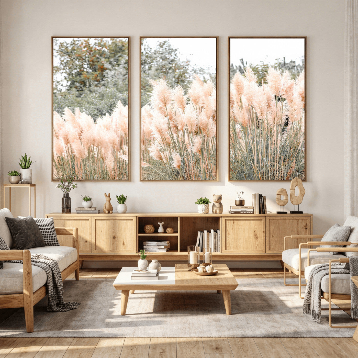 21826392-MGV-CV-36X24 - Pampas Grass Wall Art – Soft Blush Hues and Natural Texture Canvas Print, Serene Outdoors & Botanical Charm for Living Room or Nature Decor