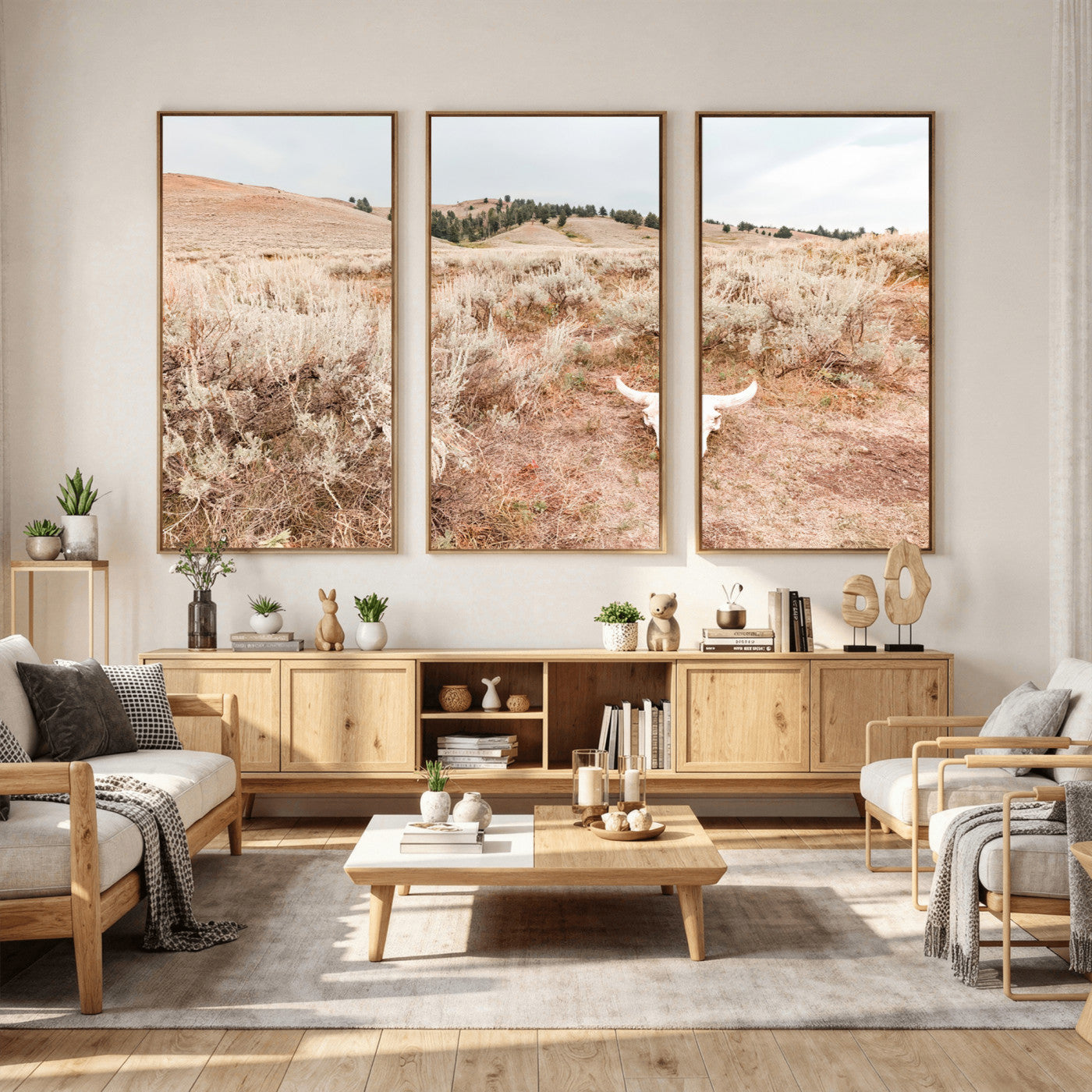 97234735-MGV-CV-36X24 - Desert Skull Wall Art – Arid Landscape & Sagebrush Canvas Print, Rustic Nature and Earth Tones for Living Room or Minimalist Decor