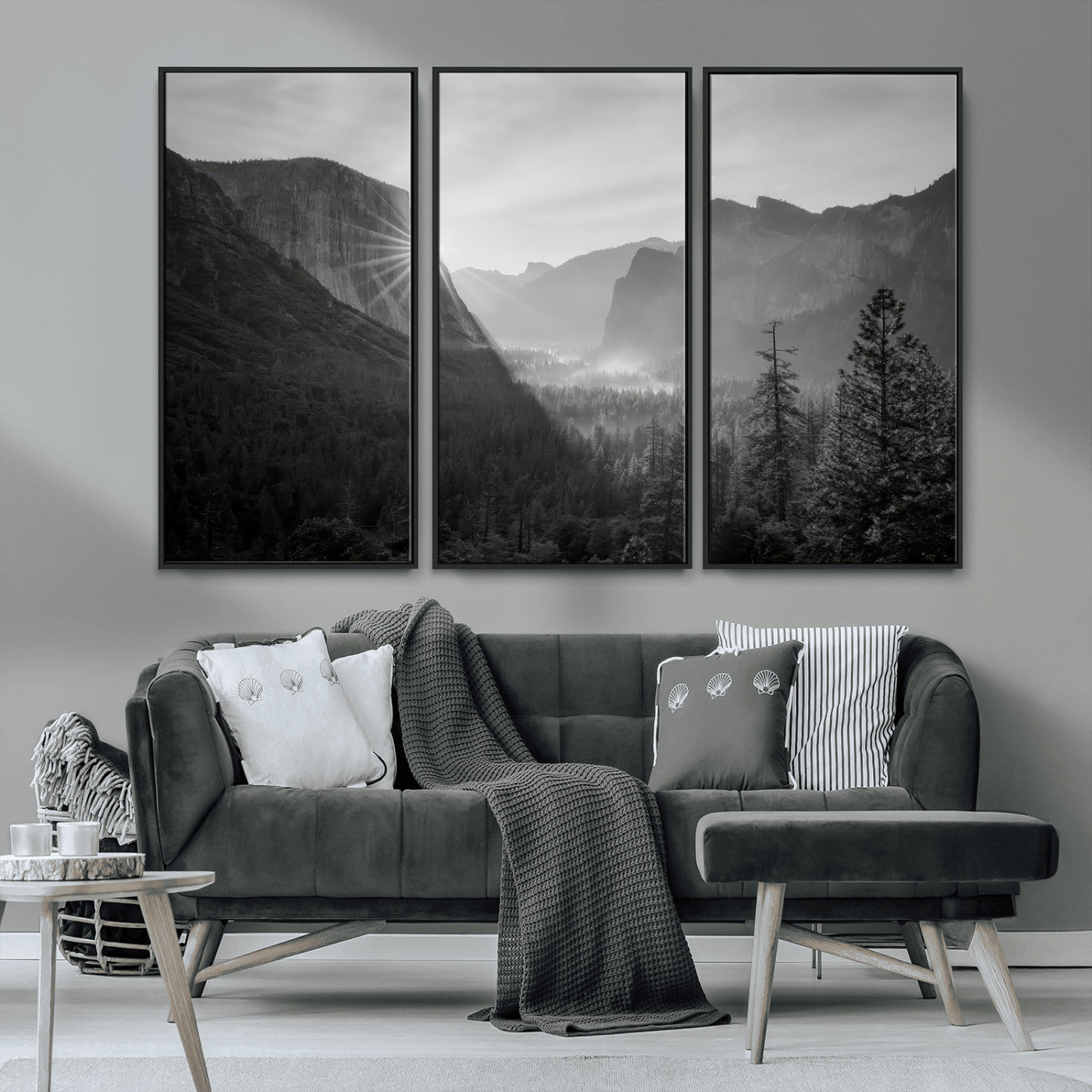 MGV-FC-48X32-3P - Yosemite Valley Wall Art Canvas Print, Framed El Capitan Sunrise Art Picture Print, Misty Mountain Perfect Modern Rustic Decor Artwork