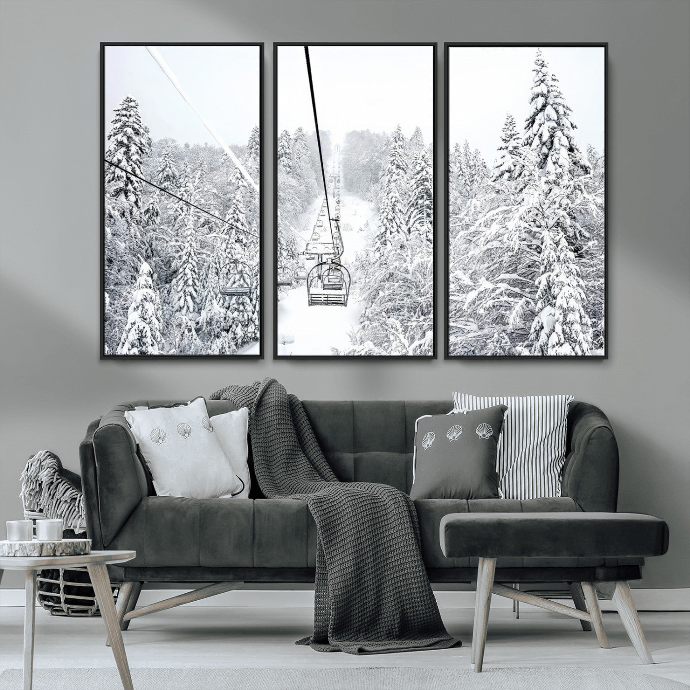 MGV-FC-48X32-3P - Winter Snow Ski Lift Wall Art Canvas Print Winter Trees Print