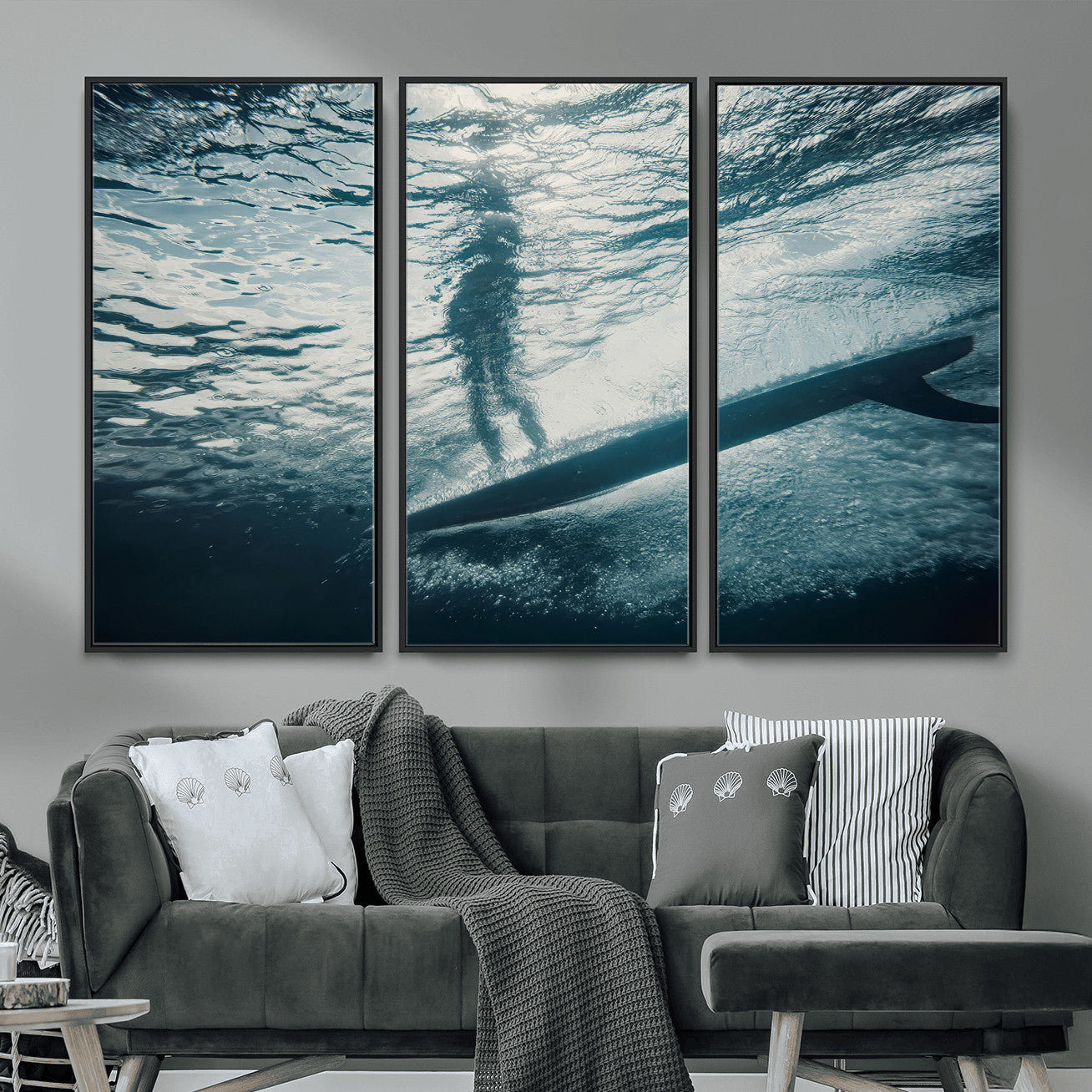 MGV-FC-48X32-3P - Submerged Surf Wall Art Canvas Print, Framed Underwater Perspective Art Picture Print, Ocean Surf Perfect Coastal Adventure Decor Artwork