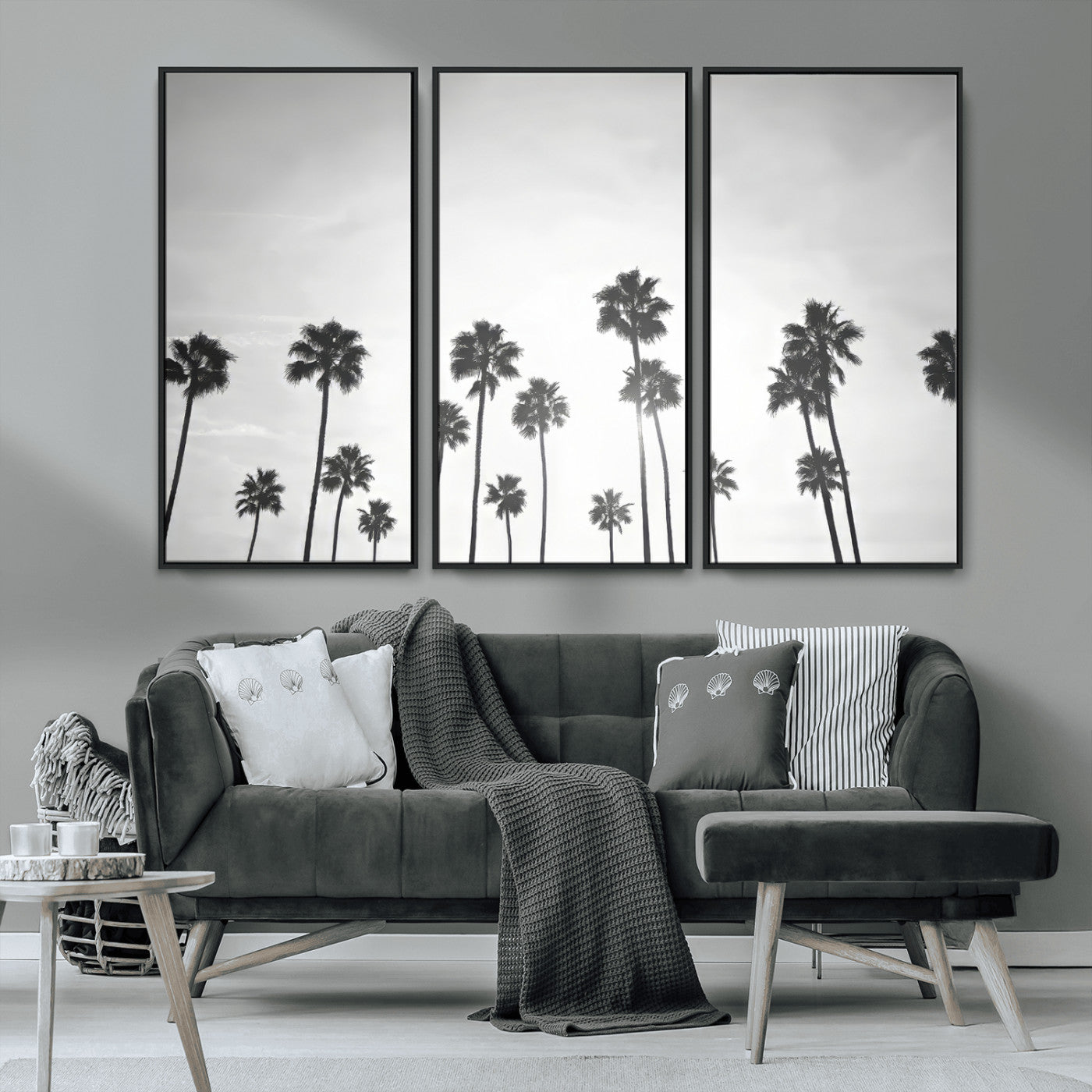62298277-MGV-CV-36X24-Monochrome Palms Wall Art Canvas Print – Framed Minimalist Silhouetted Trees Artwork for Home, Office, Living Room