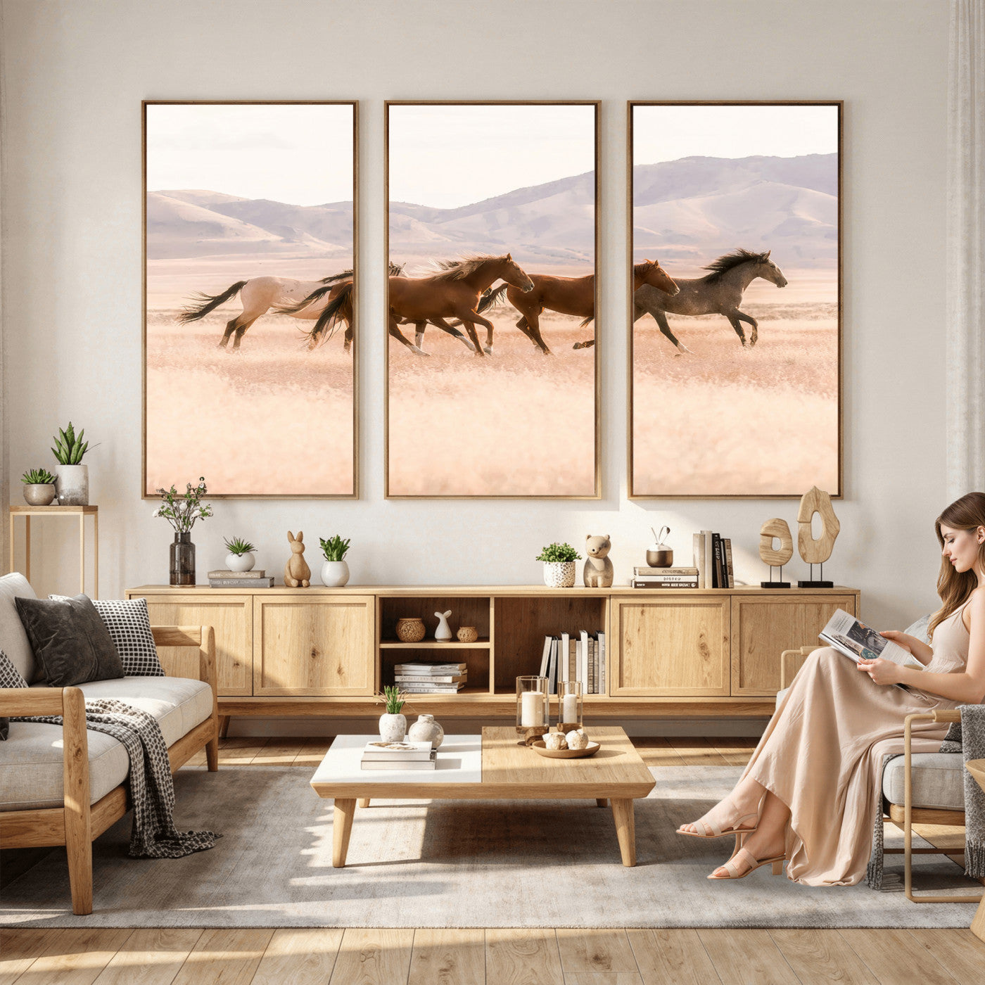 HORSESH-MGV-CV-36X24 - Wild Horses Wall Art – Running Freedom Canvas Print, Graceful Movement, Outdoor Landscape, Nature’s Power and Spirit, Home or Office Decor