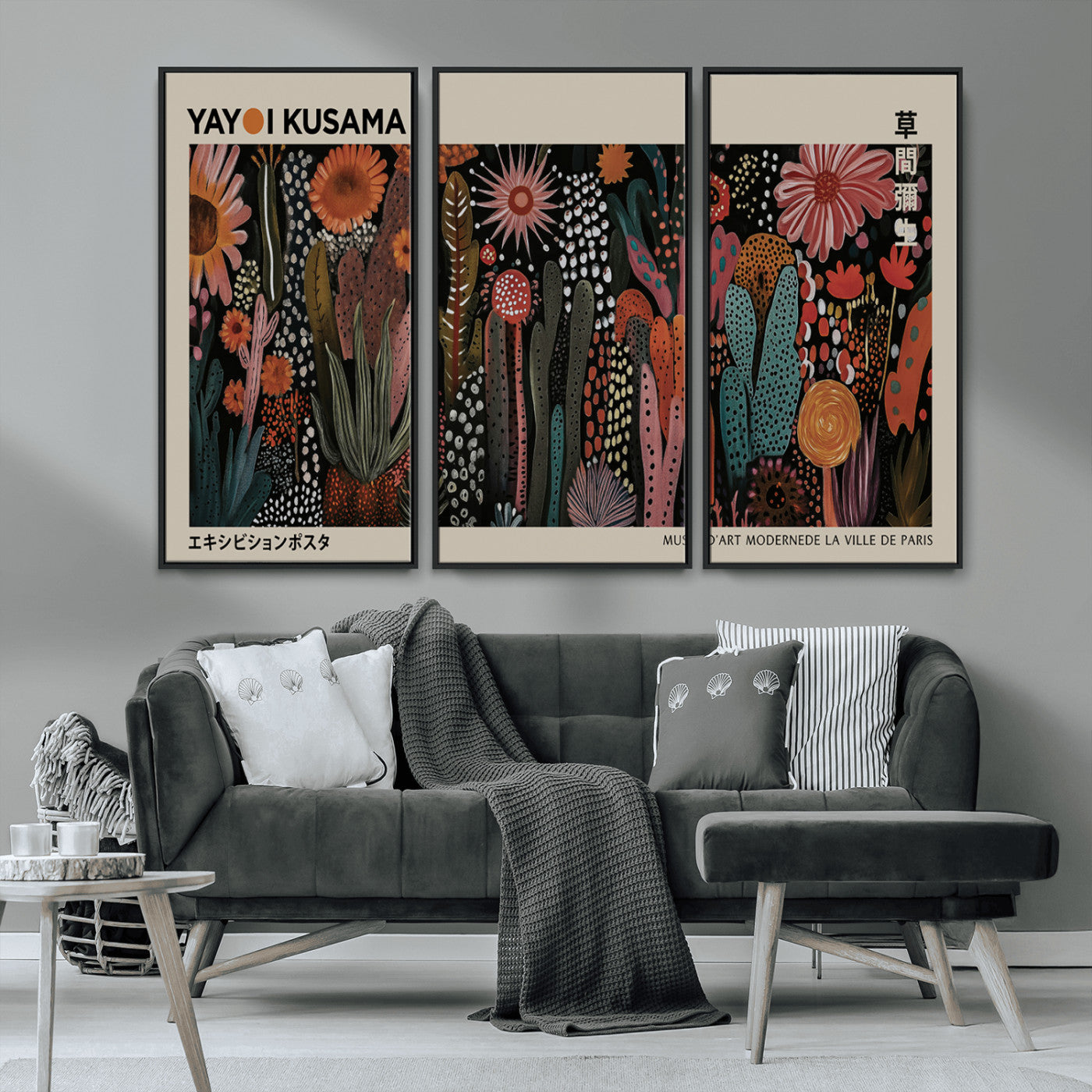MGV-FC-48X32-3P - Modern Japanese Wall Art Print Yayoi Kusama Canvas Wall Art Abstract Mount Fuji Canvas Print