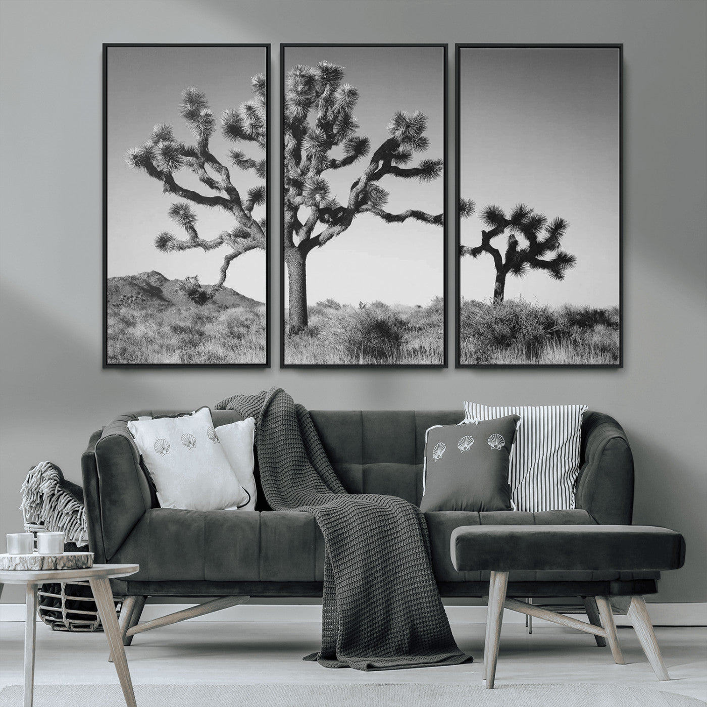 MGV-FC-48X32-3P - Joshua Tree Wall Art Canvas Print, Framed Monochrome Desert Art Picture Print, Minimalist Nature Scene Perfect Southwestern Minimalist Decor Artwork