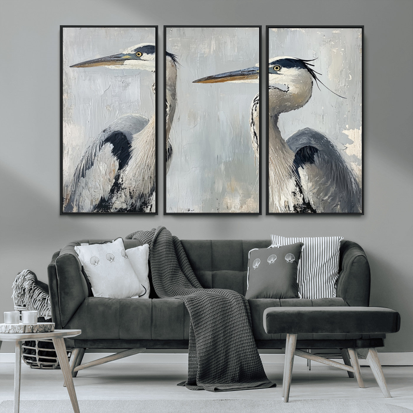 MGV-FC-48X32-3P - Bird Canvas Decor Wall Art Canvas Print, Framed Coastal Bird Pair Art Picture Print, Minimalist Wildlife Wall Perfect Coastal Minimalist Decor Artwork
