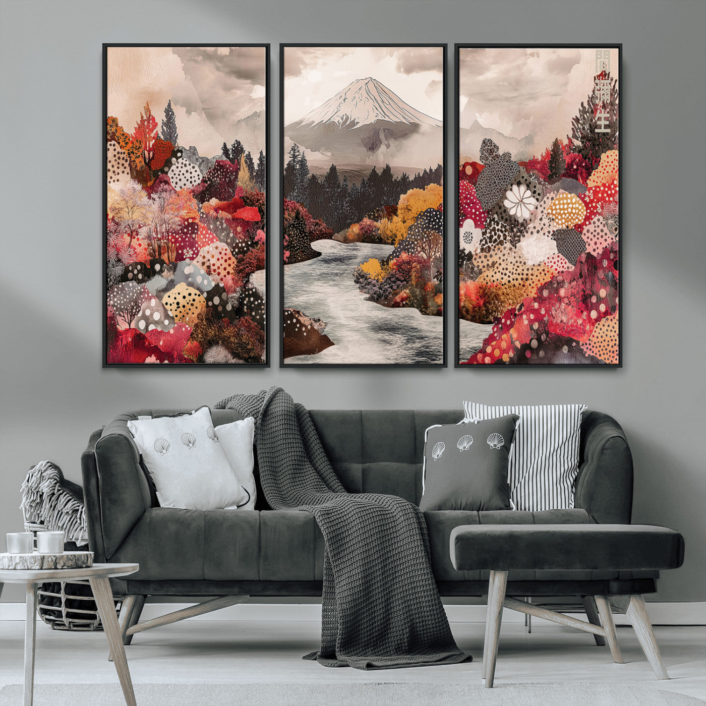 MGV-FC-48X32-3P - Mountain Wall Art Wall Art Canvas Print, Framed Autumn Forest Art Picture Print, Cottagecore Landscape Perfect Cottagecore Boho Decor Artwork