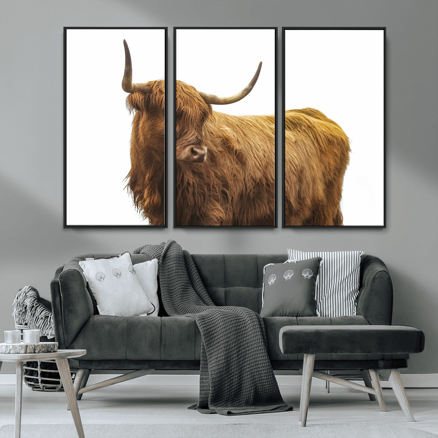 MGV-FC-48X32-3P - Highland Cow Wall Art Canvas Print, Framed Farmhouse Wall Art Art Picture Print, Rustic Animal Decor Perfect Rustic Farmhouse Decor Artwork