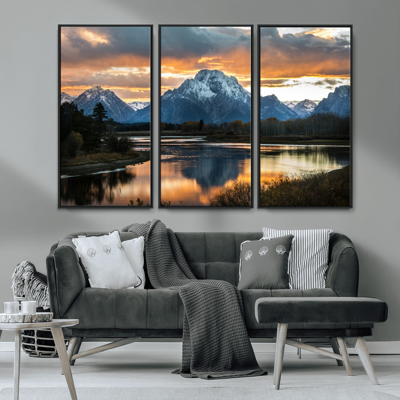 MGV-FC-48X32-3P - Mountain Sunset Wall Art Canvas Print, Framed Alpine Wilderness Art Picture Print, Golden Hour Perfect Wilderness Decor Artwork
