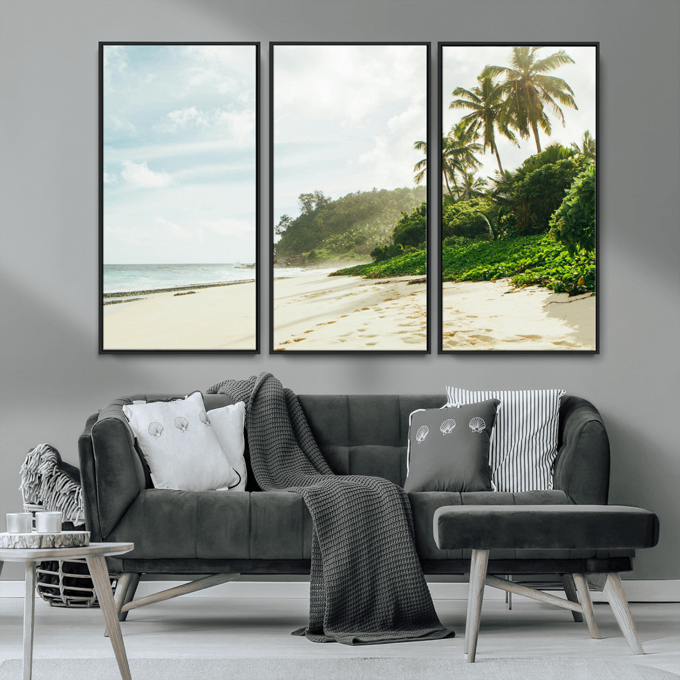 MGV-FC-48X32-3P - Relaxing Beach Wall Art Canvas Print, Framed Ocean View Art Picture Print, Coastal Serenity Perfect Tropical Coastal Decor Artwork
