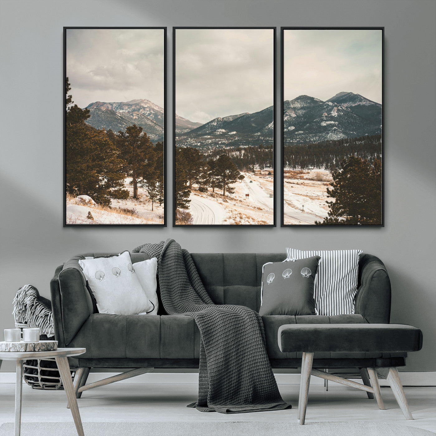 MGV-FC-48X32-3P - Mountain Landscape Wall Art Canvas Print, Framed Snowy Peaks Art Picture Print, Alpine Aesthetic Perfect Rustic Winter Decor Artwork