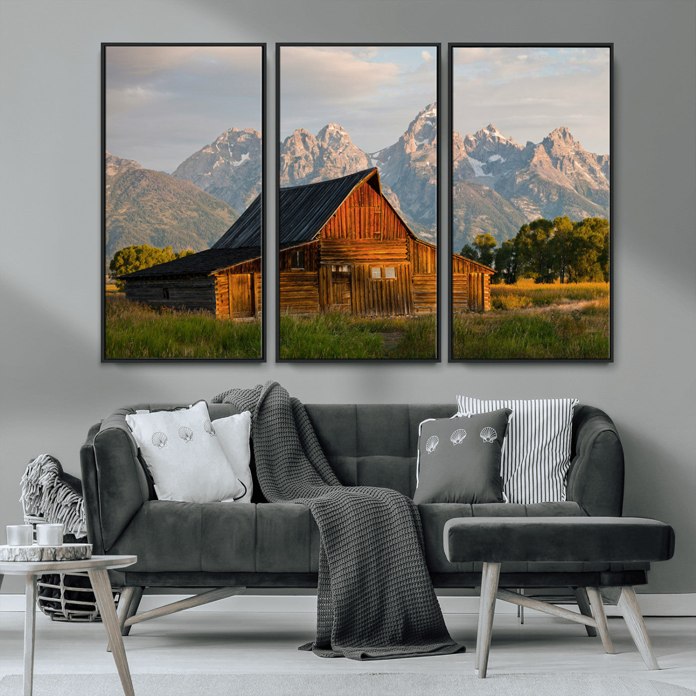 MGV-FC-48X32-3P - Rustic Barn Wall Art Canvas Print, Framed Western Landscape Art Picture Print, Farmhouse Style Perfect Rustic Farmhouse Decor Artwork