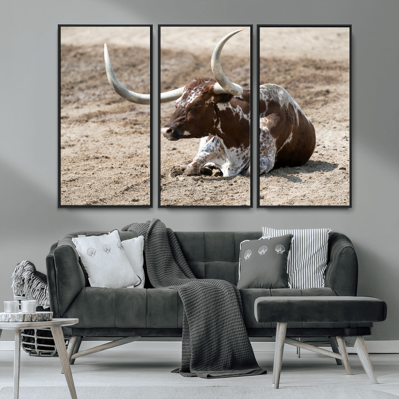 76549210-MGV-CV-36X24-Texas Longhorn Wall Art Canvas Print, Framed Country Living Art Picture Print, Farmhouse Perfect