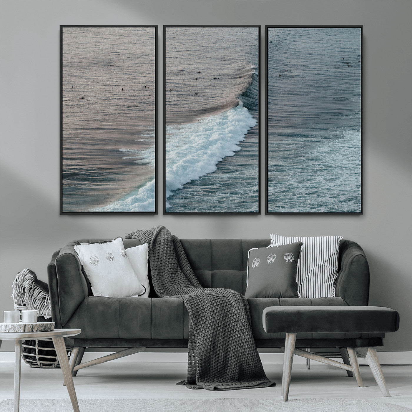 MGV-FC-48X32-3P - Ocean Waves Wall Art Canvas Print, Framed Coastal Serenity Art Picture Print, Surf Perfect Coastal Decor Artwork
