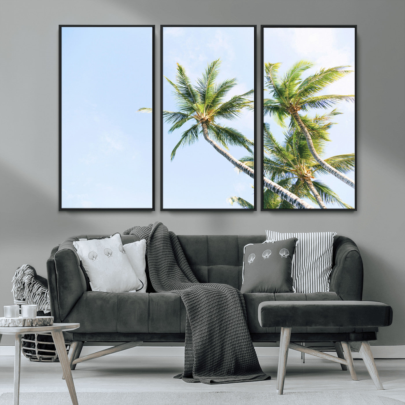 MGV-FC-48X32-3P - Palm Trees Wall Art Canvas Print, Framed Tropical Art Picture Print, Coastal Perfect Tropical Decor Artwork