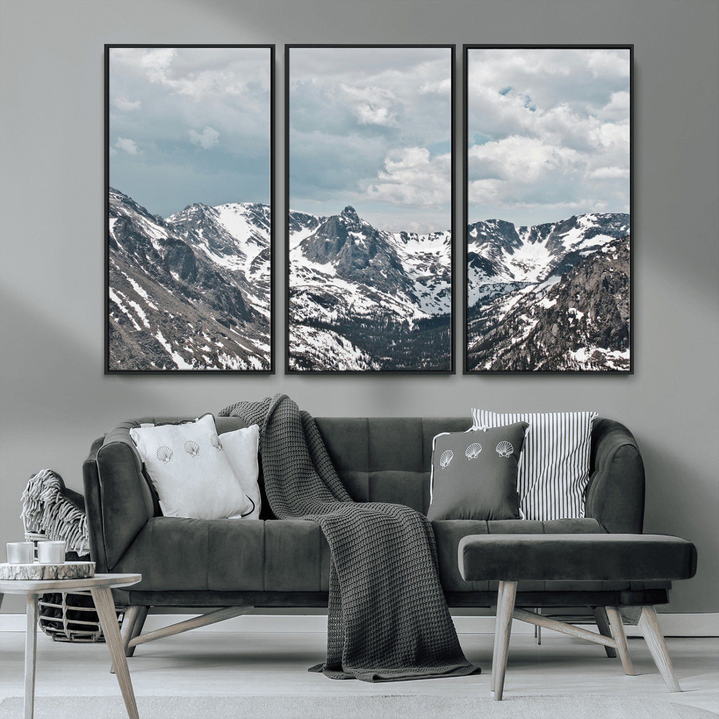 MGV-FC-48X32-3P - Snowy Peaks Wall Art Canvas Print, Framed Alpine Wilderness Art Picture Print, Mountain Escape Perfect Winter Serenity Decor Artwork