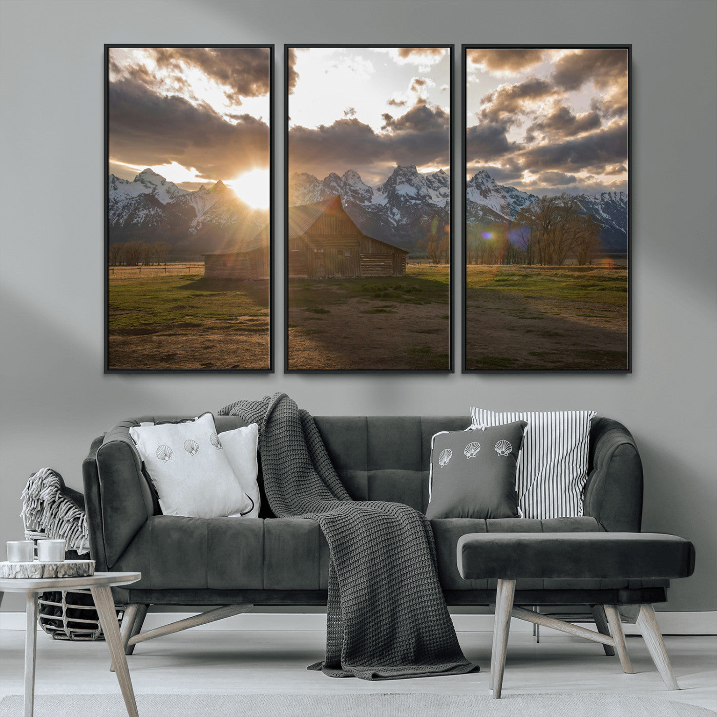 MGV-FC-48X32-3P - Snowy Peaks Wall Art Canvas Print, Framed Nature Escape Art Picture Print, Rustic Charm Perfect Rustic Western Decor Artwork