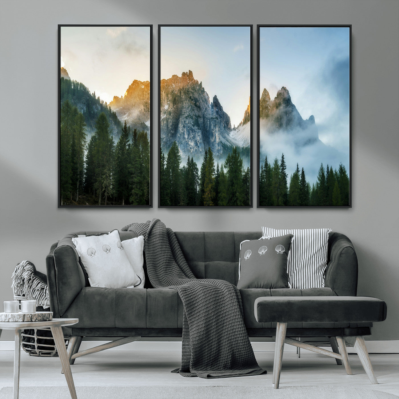 MGV-FC-48X32-3P - Wilderness Wall Art Wall Art Canvas Print, Framed Nature Landscape Decor Art Picture Print, Misty Forest Photography Perfect Rustic Nature Decor Artwork