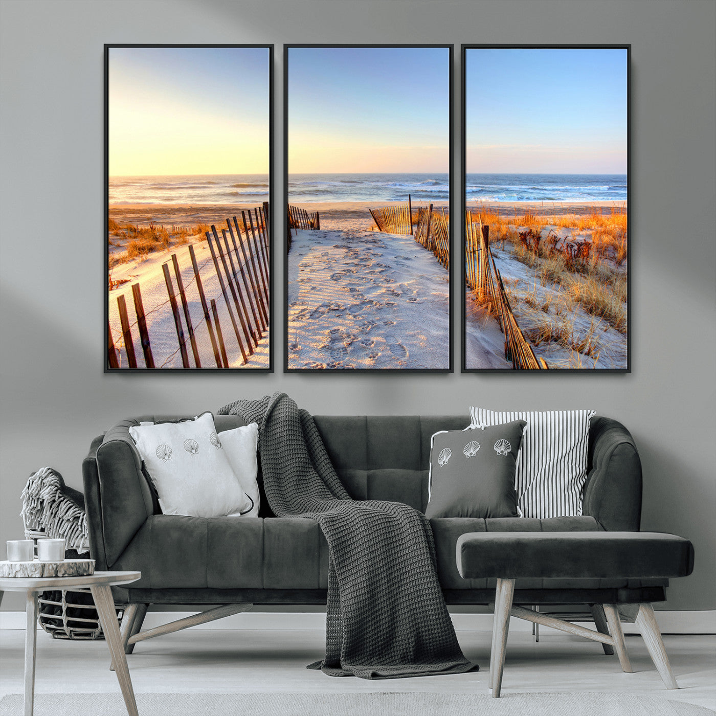 MGV-FC-48X32-3P - Ocean Sunset Wall Art Wall Art Canvas Print, Framed Nautical Photography Art Picture Print, Summer Beach House Decor Perfect Coastal Serenity Decor Artwork