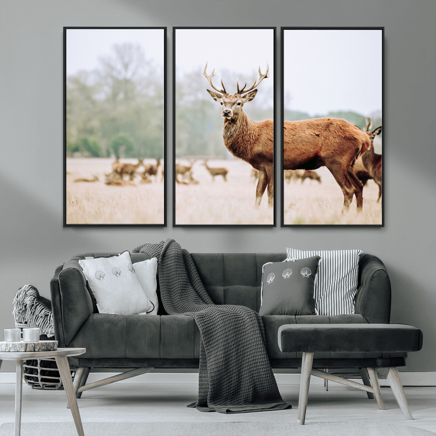 MGV-FC-48X32-3P - Rustic Nature Print Wall Art Canvas Print, Framed Deer Canvas Wall Art Art Picture Print, Nordic Animal Art Perfect Rustic Nature Decor Artwork