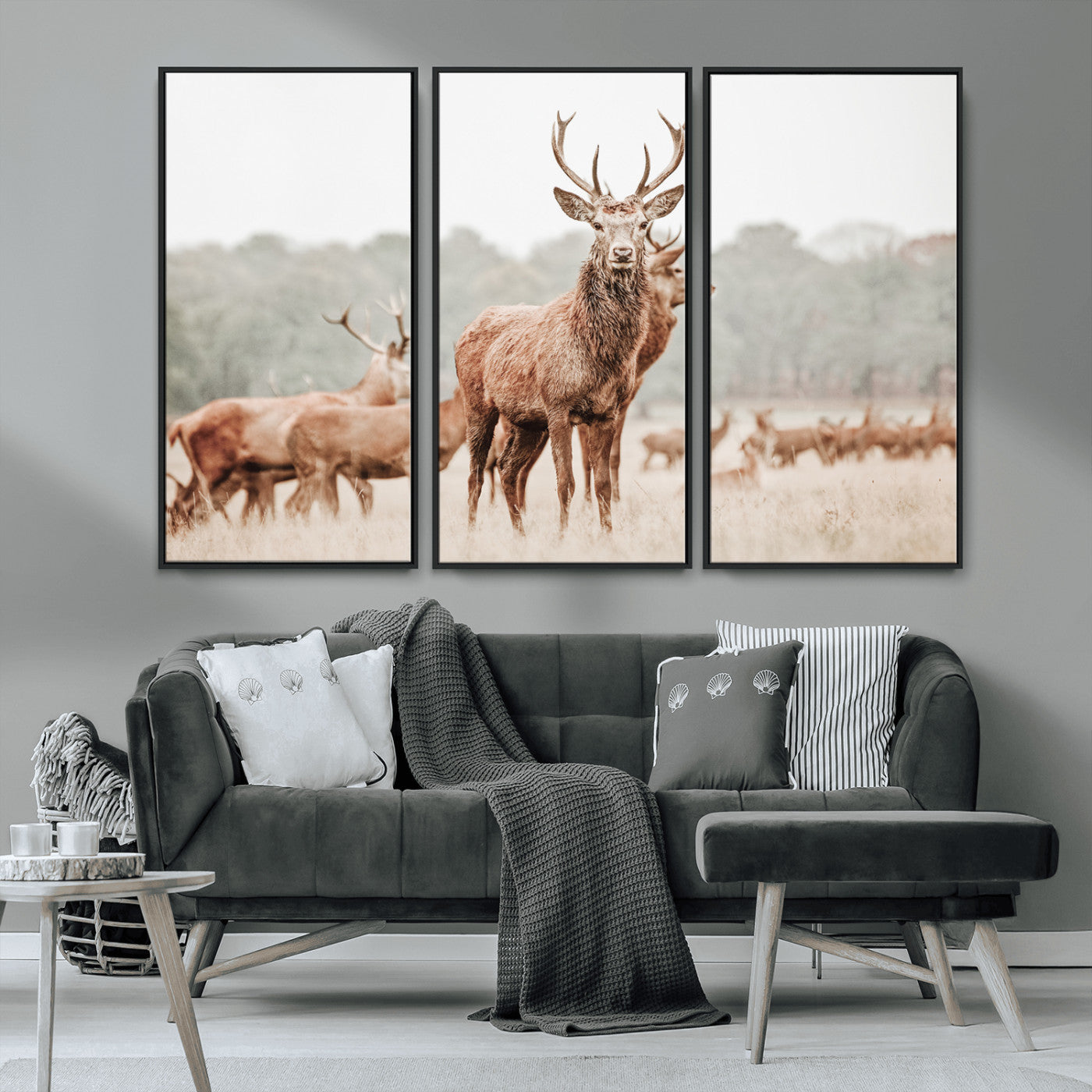 MGV-FC-48X32-3P - Rustic Nature Art Wall Art Canvas Print, Framed Stag Canvas Print Art Picture Print, Woodland Decor Perfect Rustic Lodge Decor Artwork