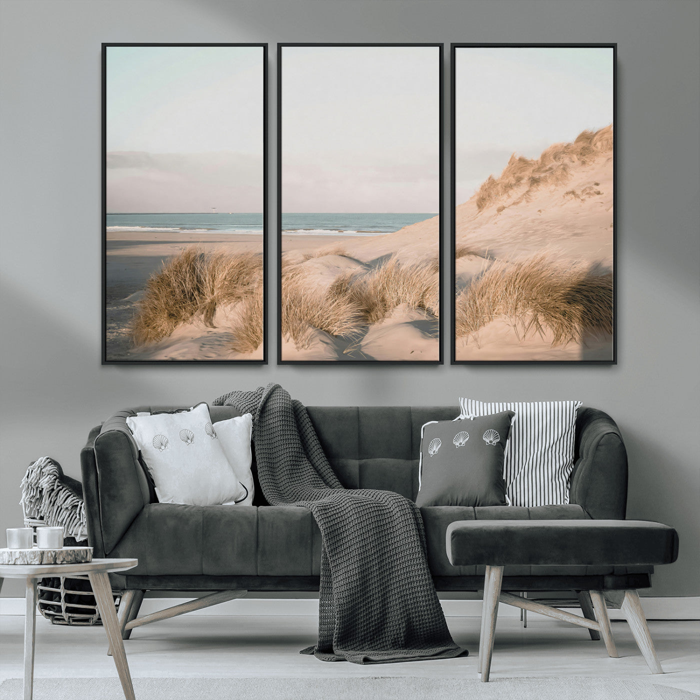 MGV-FC-48X32-3P - Beach Landscape Wall Art Canvas Print, Framed Sand Dune Photography Art Picture Print, Minimalist Seascape Perfect Coastal & Minimalist Decor Artwork