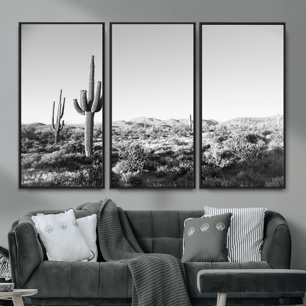 85205054-MGV-CV-36X24-Saguaro Cactus Wall Art Canvas Print – Framed Monochrome Landscape Scenic Arizona Minimalist Western Artwork for Home, Office