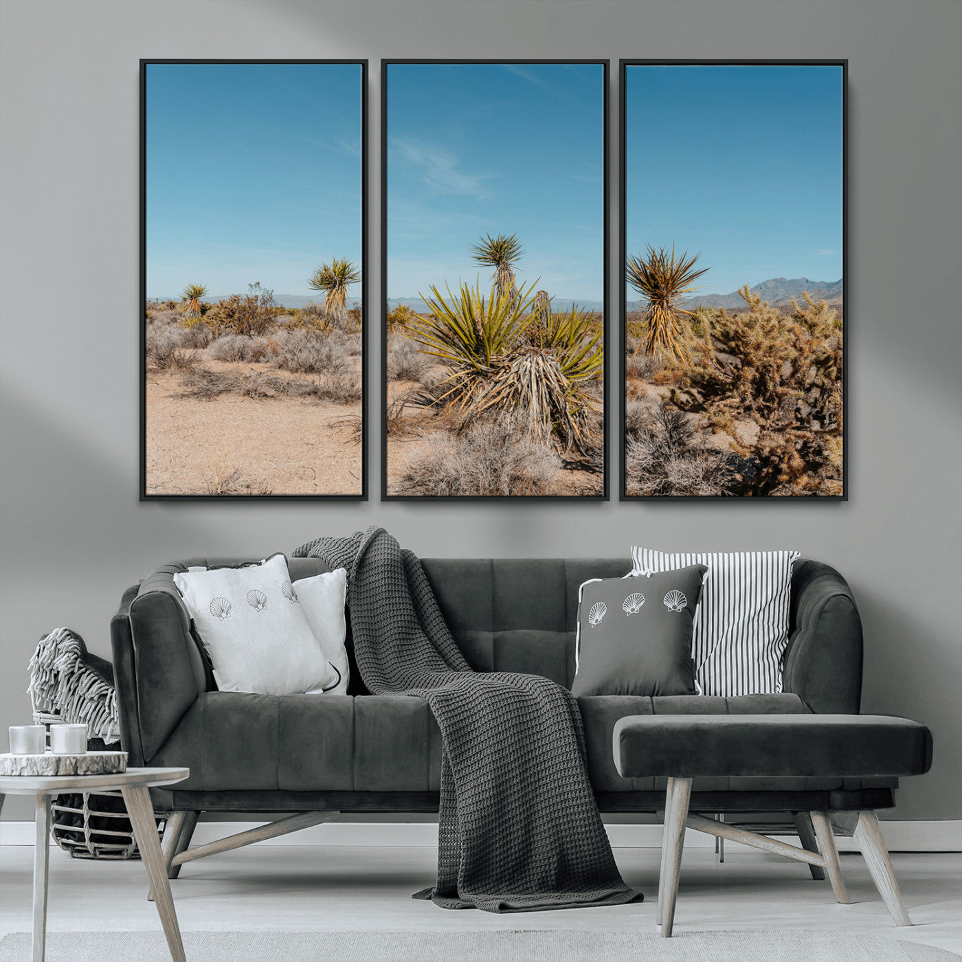 MGV-FC-48X32-3P - Joshua Tree Wall Art Canvas Print, Framed Desert Landscape Art Picture Print, Warm Earth Tones Perfect Southwestern Minimalist Decor Artwork