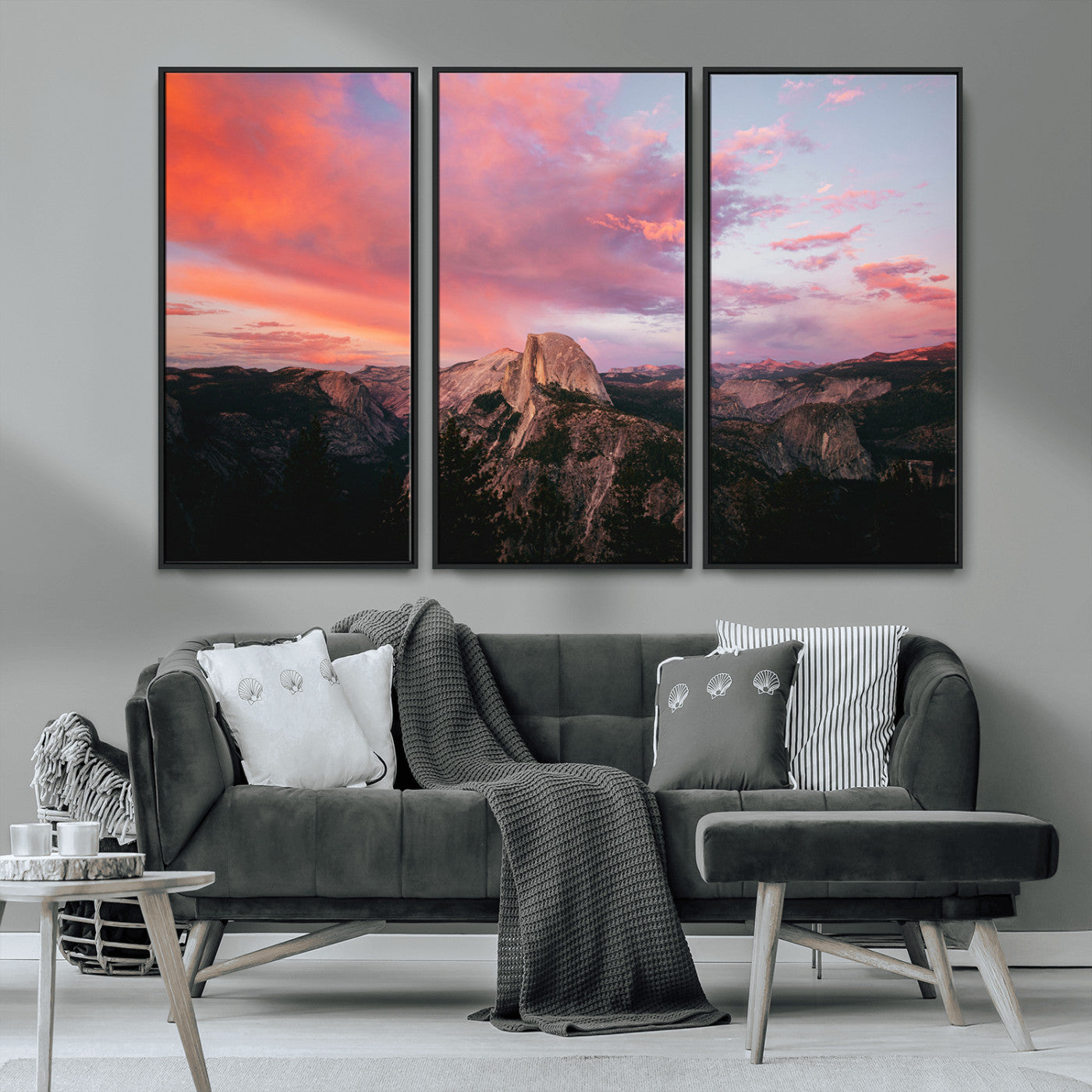 MGV-FC-48X32-3P - Half Dome Wall Art Canvas Print, Framed Yosemite National Park Art Picture Print, Dramatic Sunset Perfect Adventurous Wilderness Decor Artwork