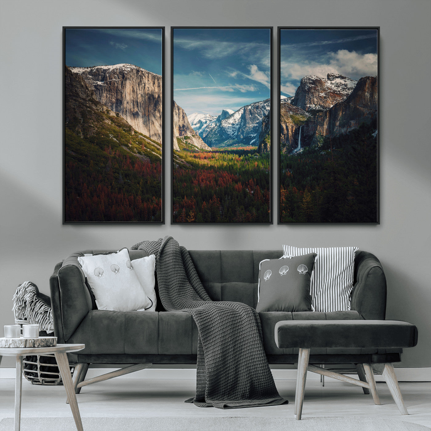 MGV-FC-48X32-3P - Yosemite National Park Wall Art Canvas Print, Framed Mountain Landscape Art Picture Print, El Capitan Perfect Rustic Farmhouse Decor Artwork