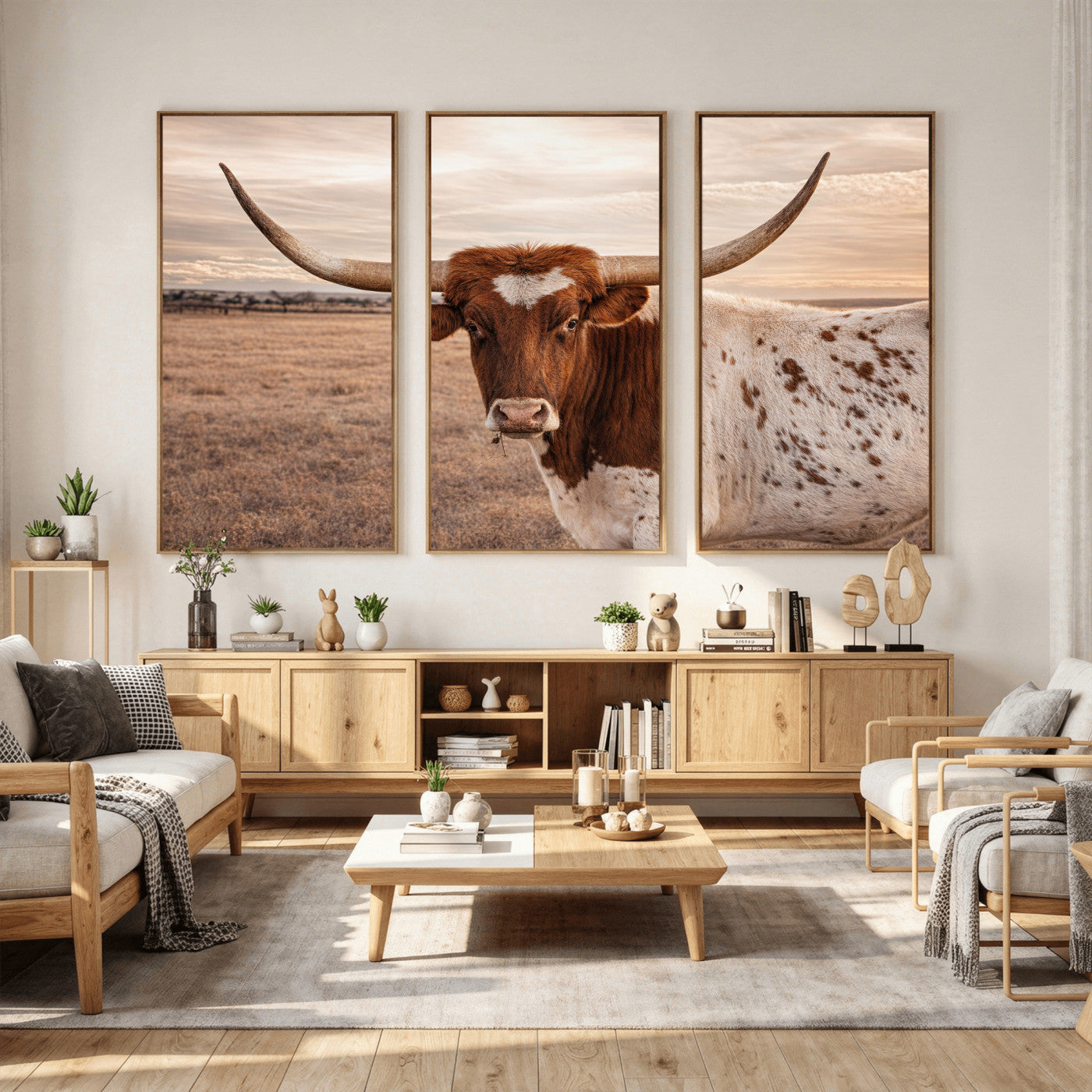 95745718-MGV-CV-36X24 - Longhorn Cow Wall Art – Texas Bull Canvas Print, Rustic Farm Cattle Photography, Western Animal Decor for Country Home, Living Room or Game Room