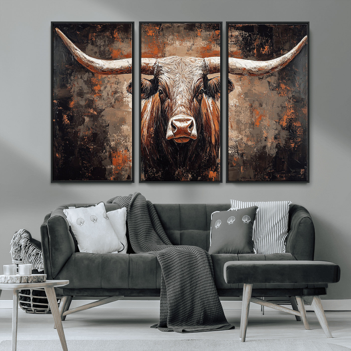 42732393-MGV-CV-36X24-Rustic Longhorn Bull Wall Art Canvas Print – Vintage Western Cattle Painting, Texas Steer Artwork for Ranch, Farmhouse or Cowboy Decor