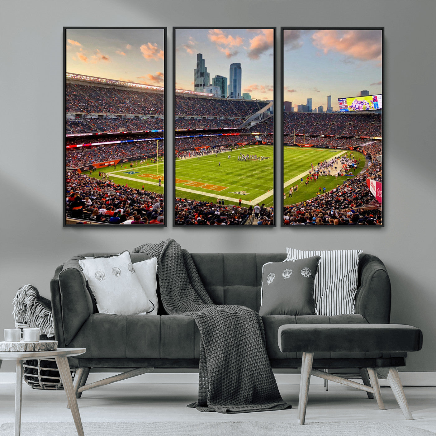MGV-FC-48X32-3P - Chicago Bears Soldiers Field Wall Art Canvas Print – Framed Football Stadium Artwork for Sports