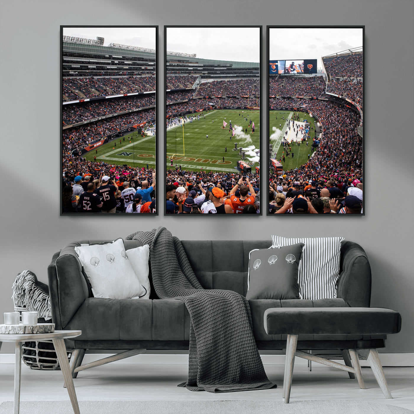 18347149-MGV-CV-36X24-Chicago Bears Soldiers Field Wall Art Canvas Print – Framed Football Stadium Artwork for Sports Fans, Soldier Field Skyline Canvas Decor for Game Room