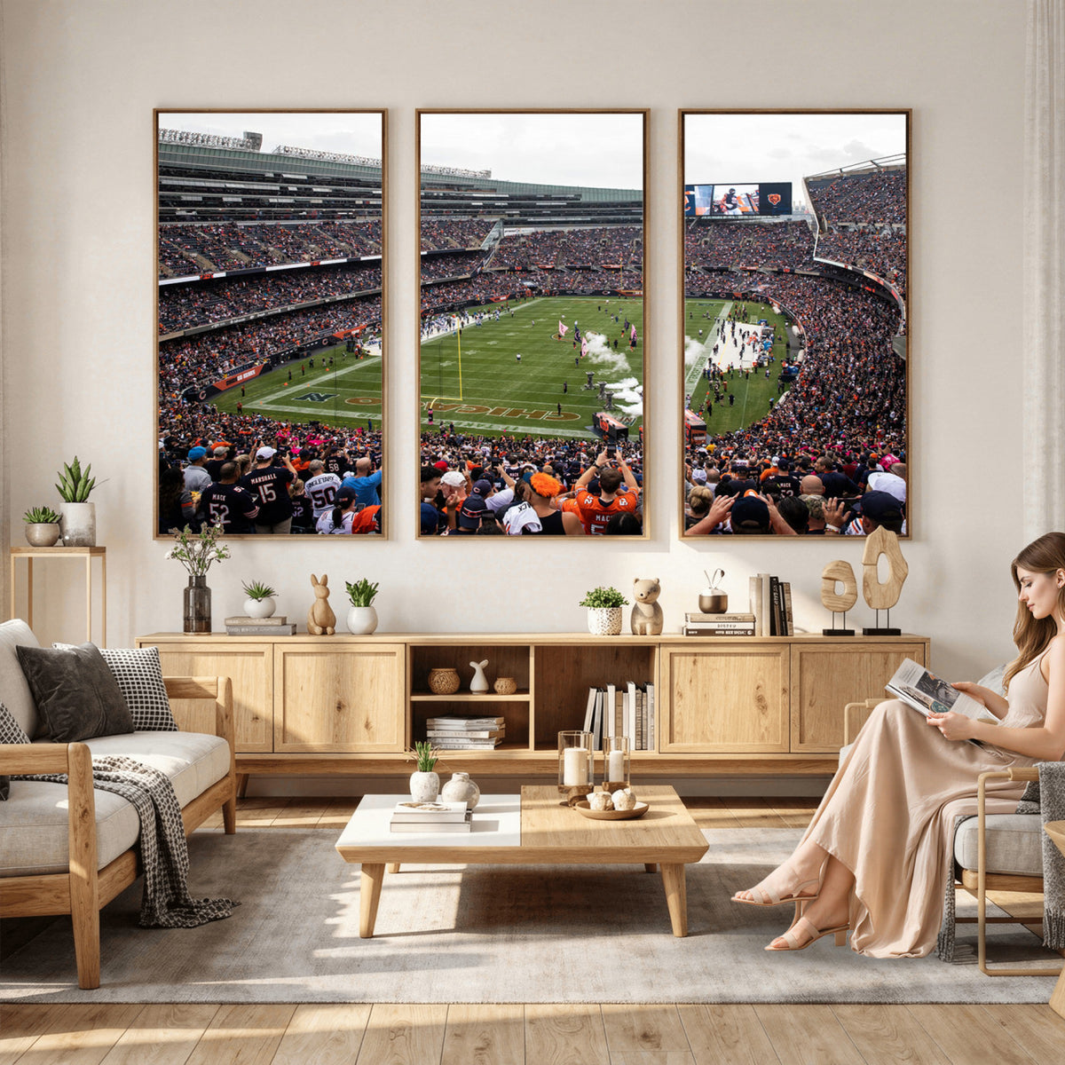 18347149-MGV-CV-36X24 - Chicago Bears Soldier Field Wall Art Canvas Print – Framed Football Stadium Artwork Team Spirit for home, office