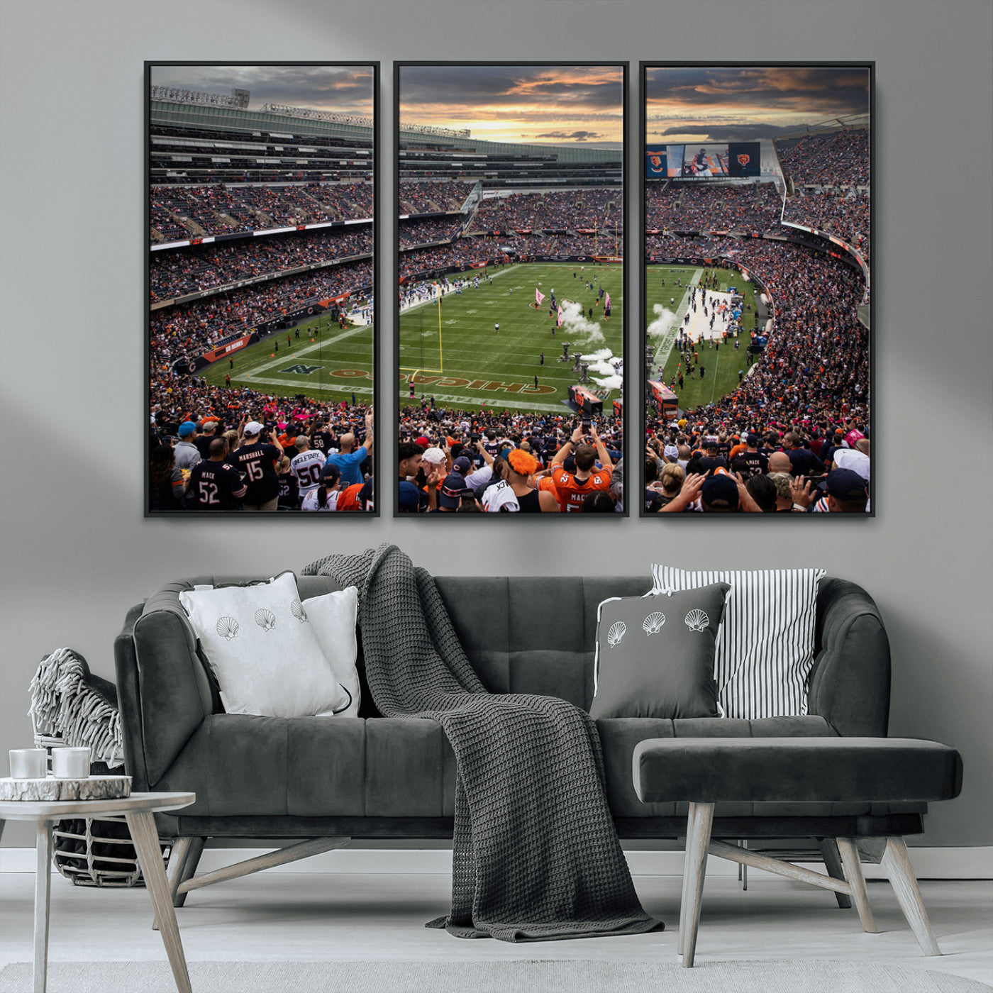 MGV-FC-48X32-3P - Chicago Bears Soldiers Field Wall Art Canvas Print – Framed Football Stadium Artwork for Sports
